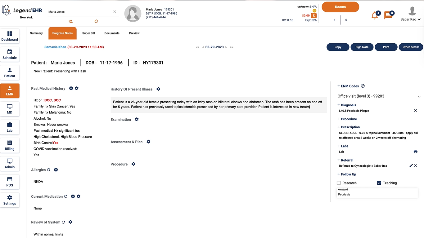 screenshot of Legend EHR